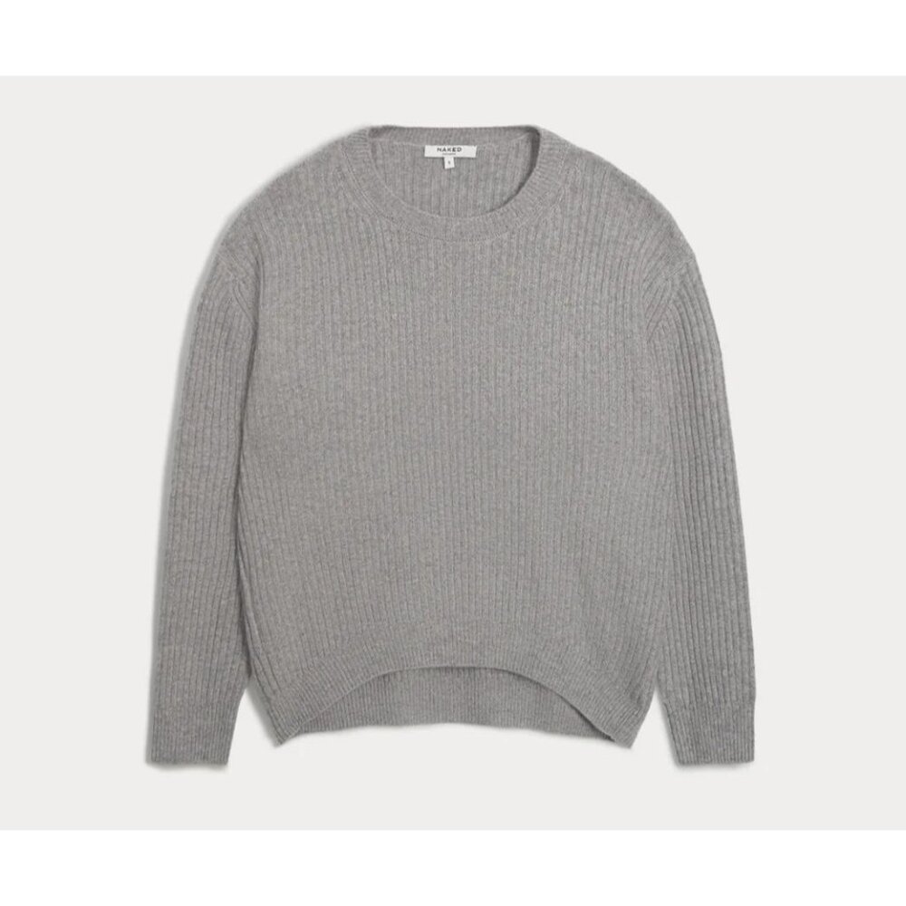 NWT Naked Cashmere Campbell in Shadow Heather Gray Ribbed Crewneck Sweater XS